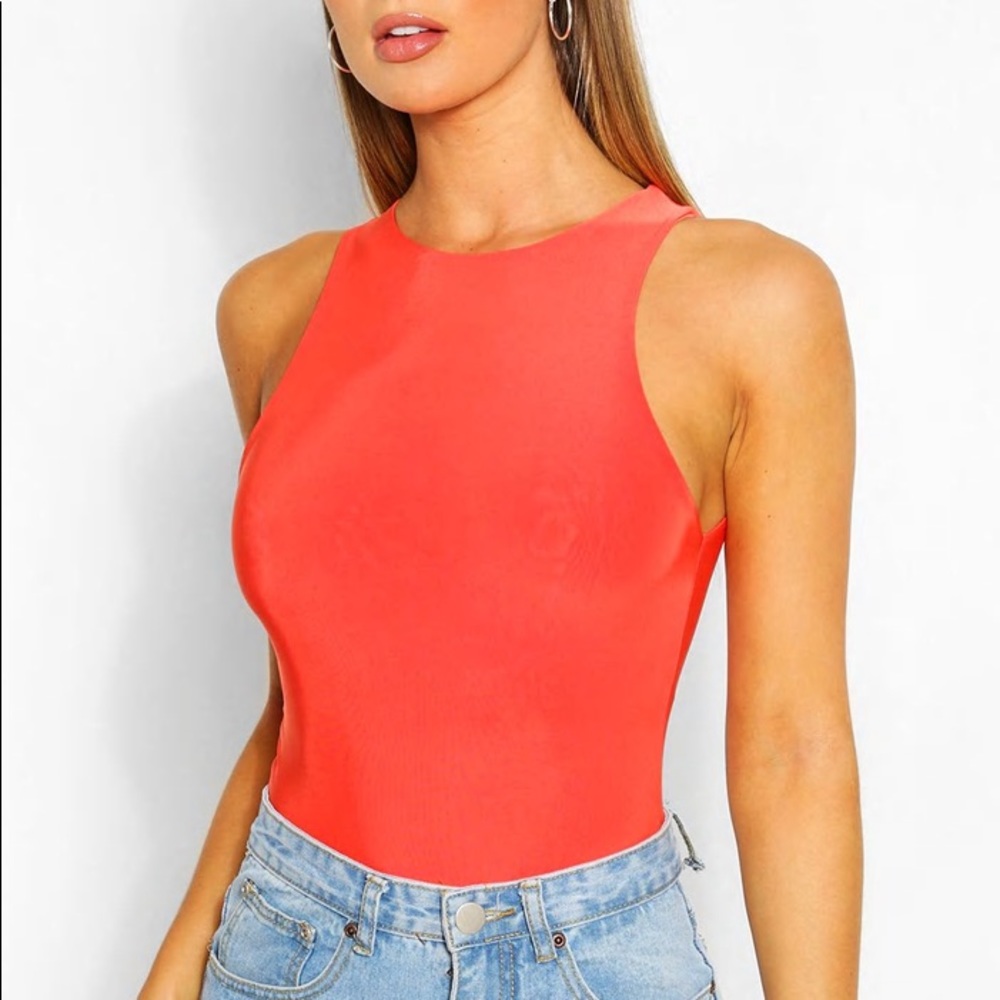 Boohoo red double layer sleeveless bodysuit